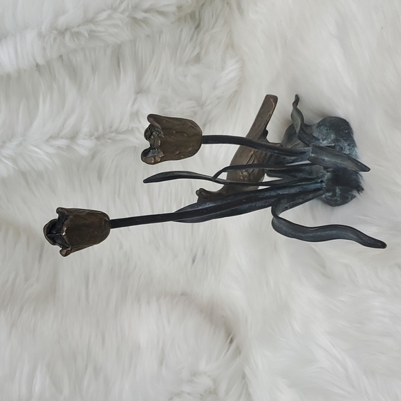 Vintage Wildwood Accent Bronze Candlesticks Tulip and Bird - Picture 2 of 12